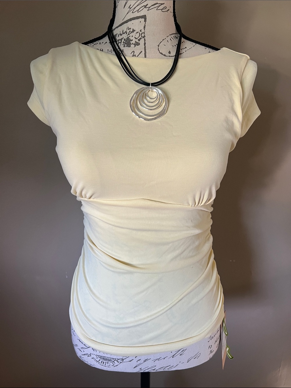 OGL Butter Yellow Short Sleeve Ruched Crew Neck Top- NWT!